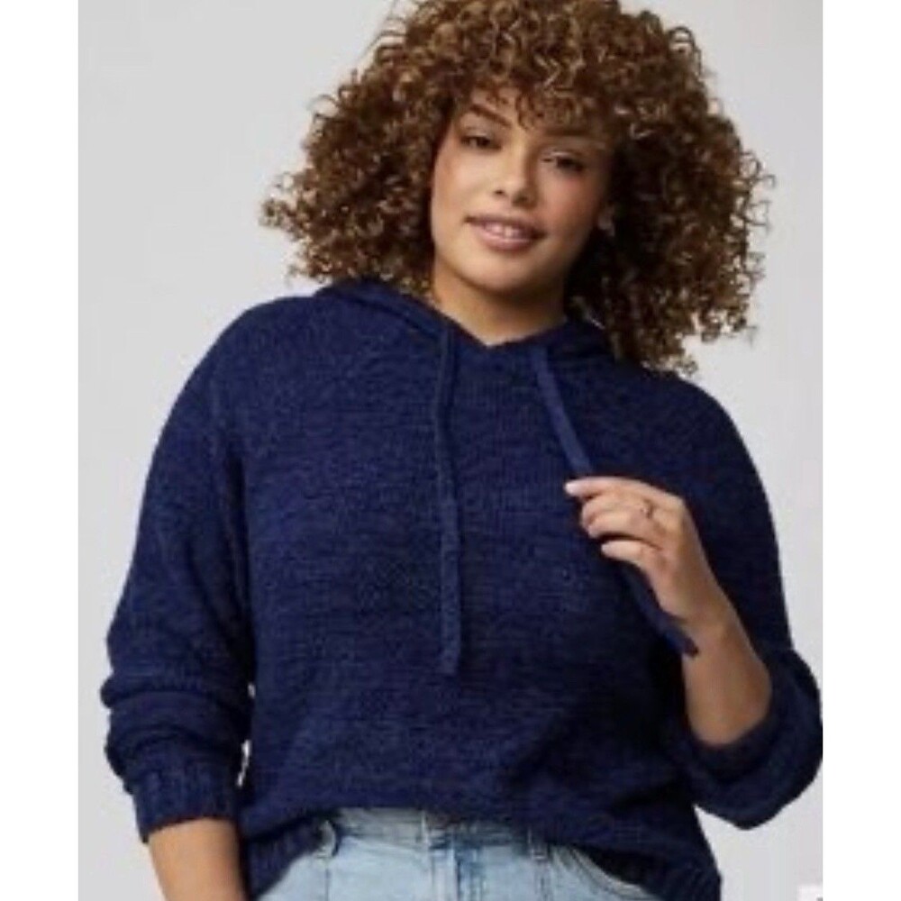 Torrid Textured Boxy Hoodie Sweater Blue 100% Cotton Size 0 Large NWT